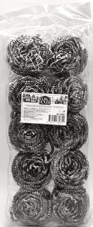 EUROHOUSE Губки металлические "Спираль", 10шт (d-7см) 12г. 50 /16860/