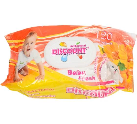 DISCOUNT Влажные салфетки (120шт) Baby fresh Aroma free (без запаха) с клапаном.18