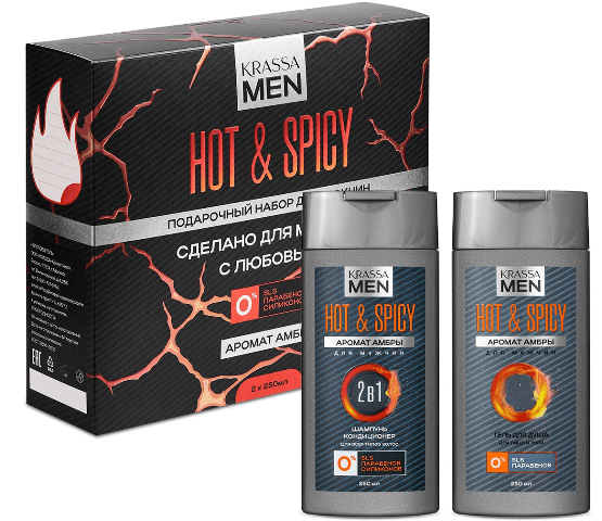 KRASSA MEN Подарочный набор Hot & Spicy Шампунь-кондиционер 2в1 и Гель для душа