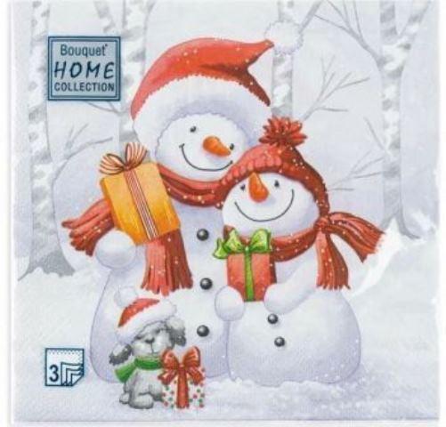 Ф623 Салфетки "НГ" Bouquet Home 33*33, 3сл, 20л "Добрые снеговики"/12