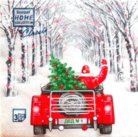 Ф6081 Салфетки "НГ" Bouquet Home 3сл, 20л,"Дед Мороз в пути"/12